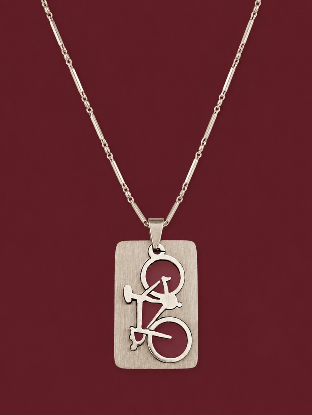CROWN TRIFARI Bar Chain Silvertone Gym Cyclist Pendant Unisex Necklace
